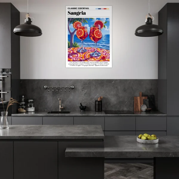 3f3b3f69-0ef0-4a16-9d15-a10b9b28dc6b.webp a kitchen with a poster on the wall