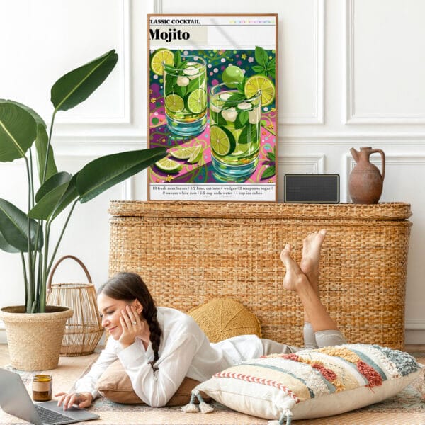 Picture frame mockup psd with bohemian home decor Picture frame mockup psd with bohemian home decor