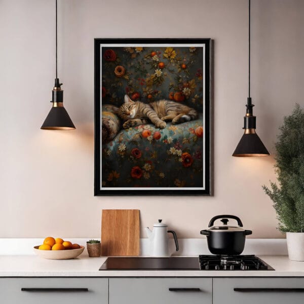 A tabby cat sleeping peacefully kitchen 1 A tabby cat sleeping peacefully kitchen 1