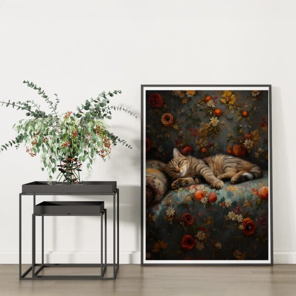 A tabby cat sleeping peacefully laydown A tabby cat sleeping peacefully laydown