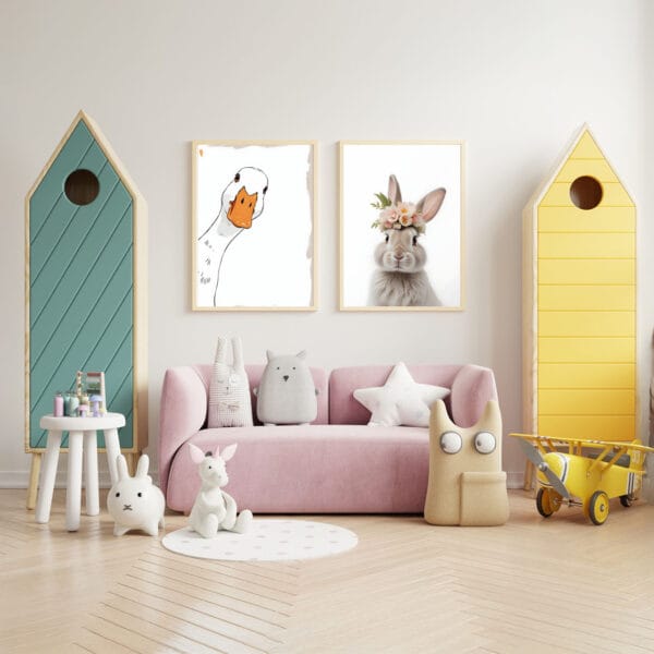 Mock up posters in child room interior, posters on empty white w Mock up posters in child room interior, posters on empty white w