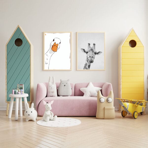 Mock up posters in child room interior, posters on empty white w Mock up posters in child room interior, posters on empty white w