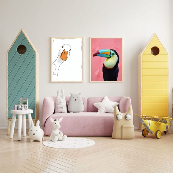 Mock up posters in child room interior, posters on empty white w Mock up posters in child room interior, posters on empty white w