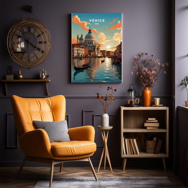 Venice-travel-poster Orange chair Venice-travel-poster Orange chair