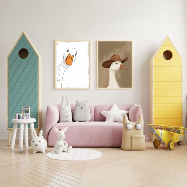 Mock up posters in child room interior, posters on empty white w Mock up posters in child room interior, posters on empty white w