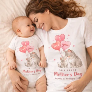 Personalized Matching First Mother's Day Bodysuit – Heartfelt Keepsake, Cherished Gift for Mom, Celebrate Your First Together