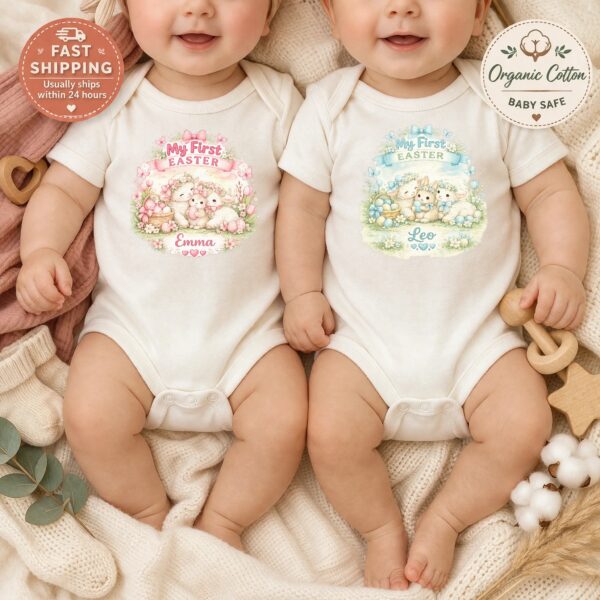 Custom Name Easter Bodysuit – Personalized First Easter Outfit, Adorable Bunny & Lamb Design, Perfect Baby Gift Custom Name Easter Bodysuit – Personalized First Easter Outfit, Adorable Bunny & Lamb Design, Perfect Baby Gift