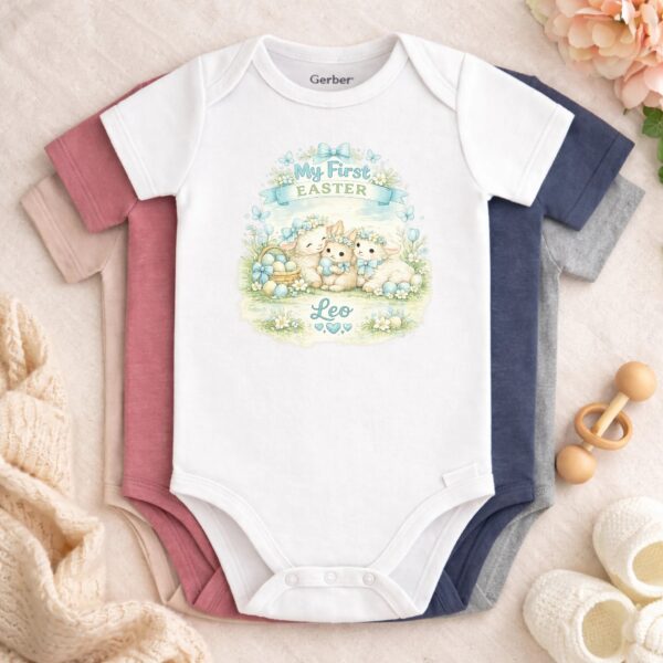 Custom Name Easter Bodysuit – Personalized First Easter Outfit, Adorable Bunny & Lamb Design, Perfect Baby Gift Custom Name Easter Bodysuit – Personalized First Easter Outfit, Adorable Bunny & Lamb Design, Perfect Baby Gift