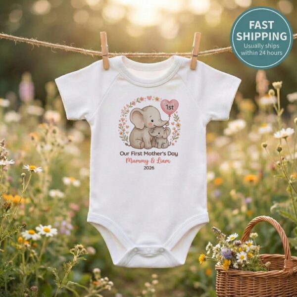 First Mothers Day Onesie – Personalized Elephant Design, Cherished Keepsake, Celebrating Mom’s First Year First Mothers Day Onesie – Personalized Elephant Design, Cherished Keepsake, Celebrating Mom’s First Year