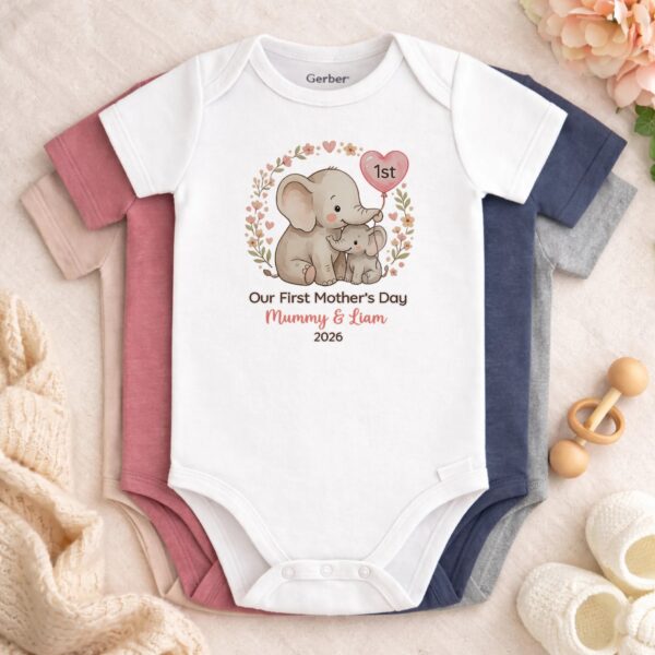 First Mothers Day Onesie – Personalized Elephant Design, Cherished Keepsake, Celebrating Mom’s First Year First Mothers Day Onesie – Personalized Elephant Design, Cherished Keepsake, Celebrating Mom’s First Year
