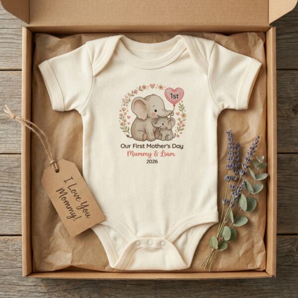First Mothers Day Onesie – Personalized Elephant Design, Cherished Keepsake, Celebrating Mom’s First Year First Mothers Day Onesie – Personalized Elephant Design, Cherished Keepsake, Celebrating Mom’s First Year
