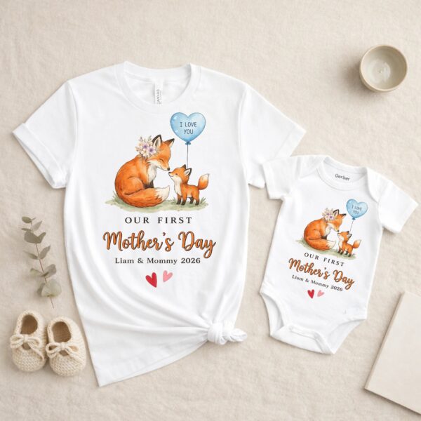 Personalized First Mother’s Day Mom & Baby Set – Mom and Baby Matching Set, Personalized Our First Mother’s Day Bodysuit & Shirt Gift