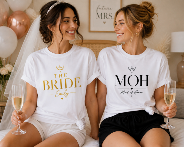 bride and moh custom bridal t shirt t-shirt close-up detail