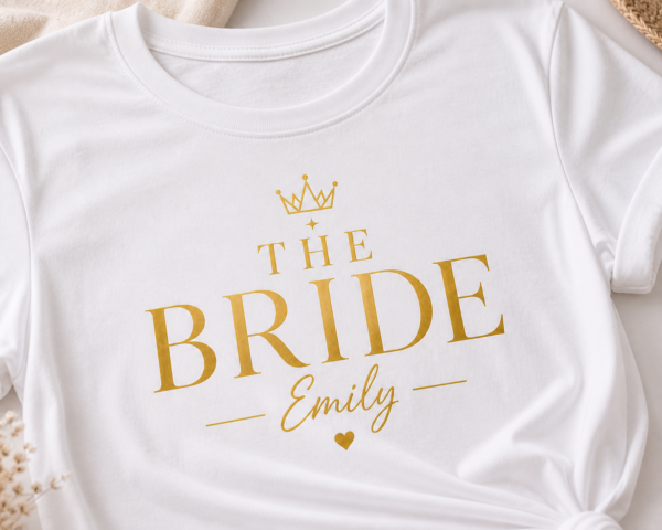 bride close-up custom bridal t shirt t-shirt close-up detail