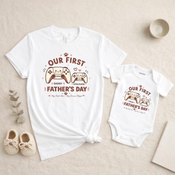 First Fathers Day Gamer Set Daddy And Baby Matching Outfit first fathers day gamer set baby bodysuit product photo