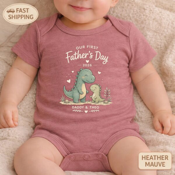 First Father’s Day Matching Set, Daddy & Baby Dino Personalized Outfit first fathers day matching set baby bodysuit lifestyle scene