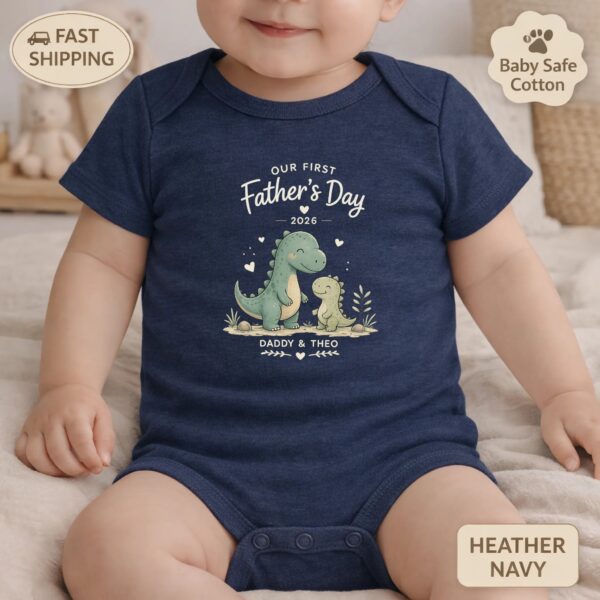 First Father’s Day Matching Set, Daddy & Baby Dino Personalized Outfit first fathers day matching set baby bodysuit close-up detail