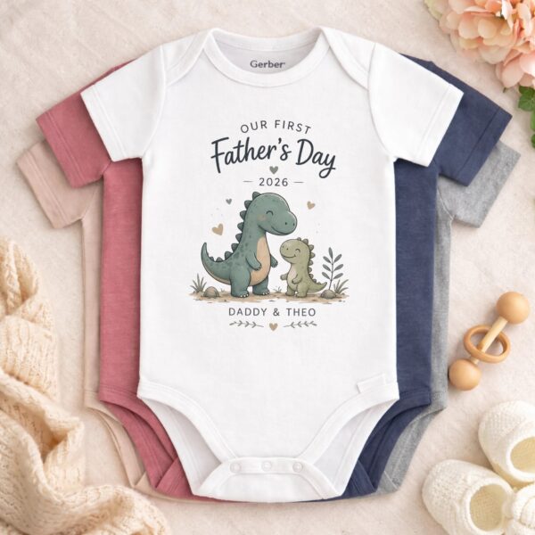 First Father’s Day Matching Set, Daddy & Baby Dino Personalized Outfit first fathers day matching set baby bodysuit styled product photo