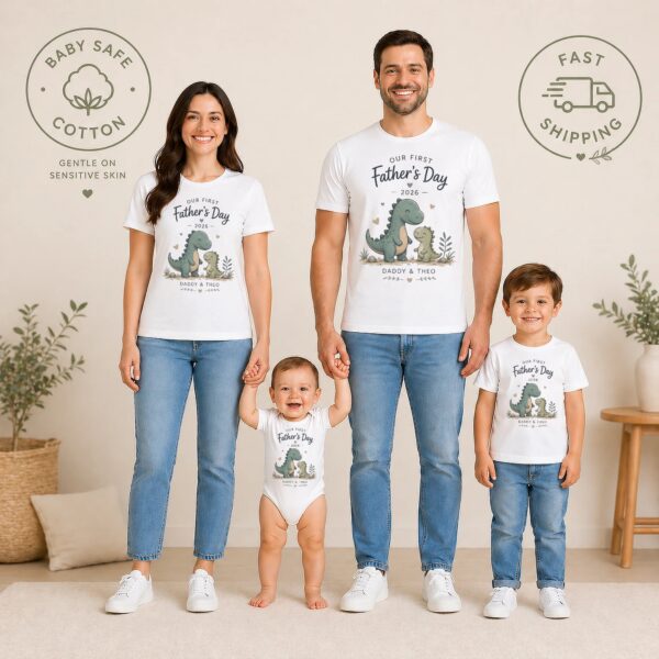 First Father’s Day Matching Set, Daddy & Baby Dino Personalized Outfit first fathers day matching set baby bodysuit