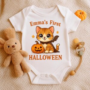 Personalized Halloween Baby Onesie with Pet Breed | My First Halloween Bodysuit | Custom Fall Baby Gift | Cat Dog Pumpkin | Spooky Season
