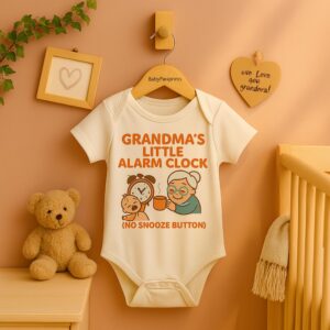Funny Grandma Baby Onesie – Custom Baby Gift for Grandparents Day, Newborn Bodysuit, Baby Alarm Clock Outfit, Cute Shower Gift for Girl&Boy