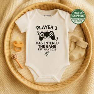 Funny Gamer Baby Onesie – Player 3 Has Entered the Game Bodysuit | Nerdy Pregnancy Reveal Gift | Gaming Dad Baby Shower Nerd Outfit