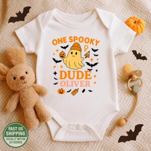 Halloween Baby Bodysuit Personalized – One Spooky Dude Ghost Onesie for Fall Baby Boy – First Halloween, October Gift, Pumpkin Patch Outfit