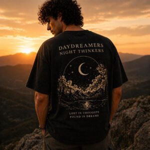 Moon Mountain Graphic T-Shirt, Vintage Style Nature Tee, Daydreamers Night Thinkers Shirt