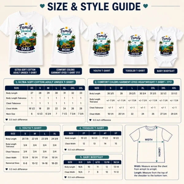 Family Vocation Size Family Vacation Shirts, Mom Dad Baby Sibling Tees baby bodysuit size detail