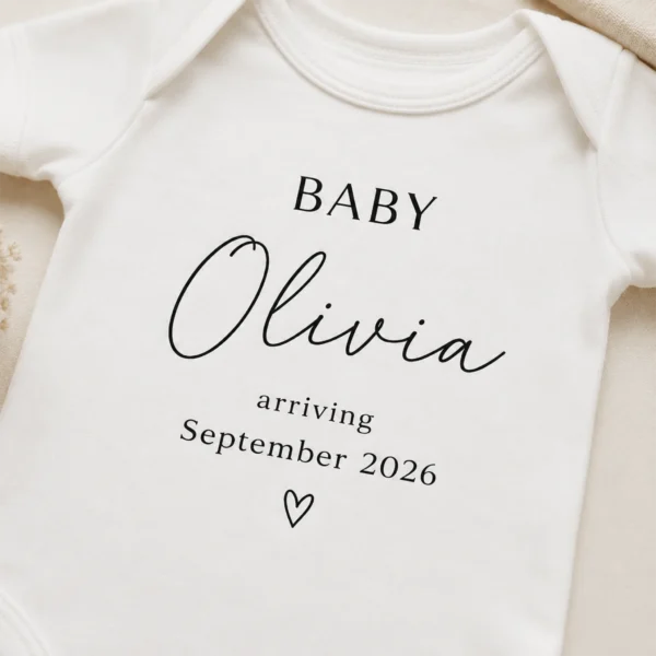 close-up pregnancy announcement baby bodysuit close-up detail