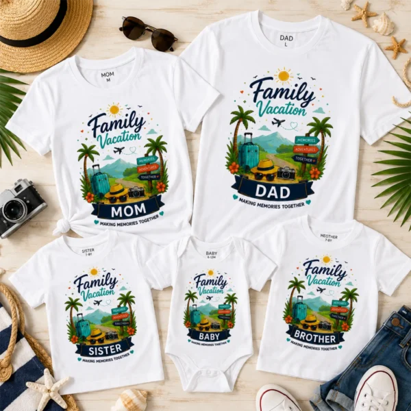 famili-vocation-6 Family Vacation Shirts, Mom Dad Baby Sibling Tees baby bodysuit close-up detail