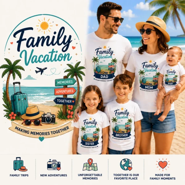 Family Vacation Shirts, Mom Dad Baby Sibling Tees baby bodysuit