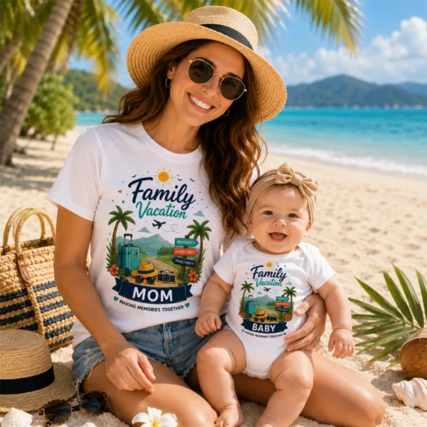family-vocation-3 Family Vacation Shirts, Mom Dad Baby Sibling Tees baby bodysuit mockup view