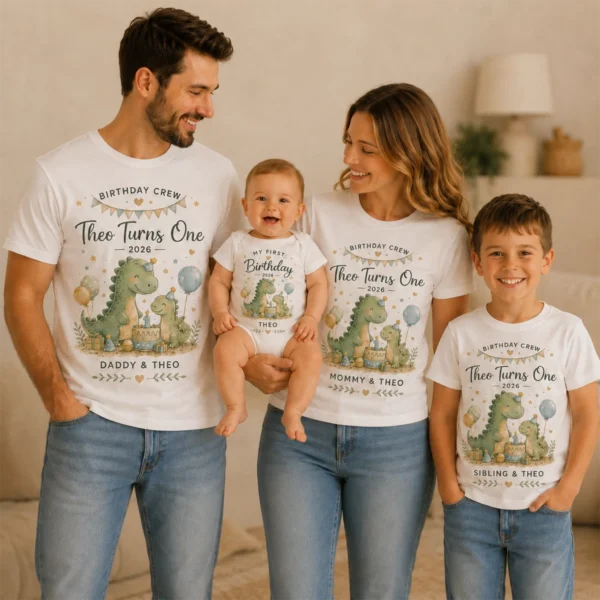 my-first-birthday-1 My First Birthday Dino Shirts baby bodysuit product photo
