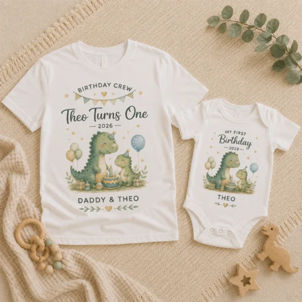 my-first-birthday-10 My First Birthday Dino Shirts baby bodysuit product photo