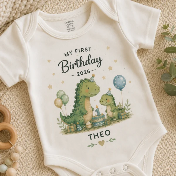 my-first-birthday-11 My First Birthday Dino Shirts baby bodysuit product photo