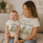 My First Birthday Dino Shirts baby bodysuit close-up detail