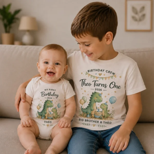 my-first-birthday-5 My First Birthday Dino Shirts baby bodysuit alternate angle