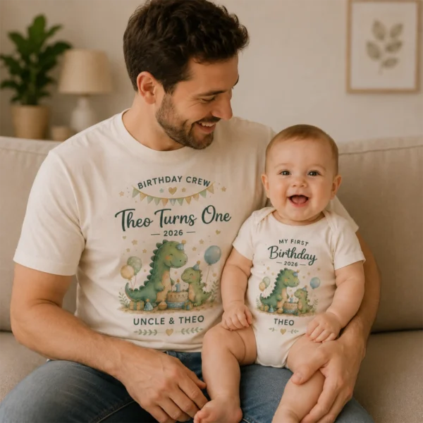 my-first-birthday-8 My First Birthday Dino Shirts baby bodysuit product photo