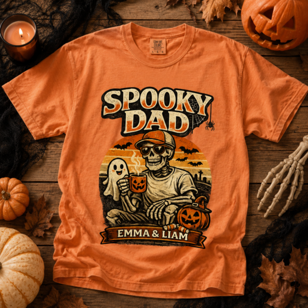 2 Spooky Mom and Dad Halloween Shirt t-shirt close-up detail