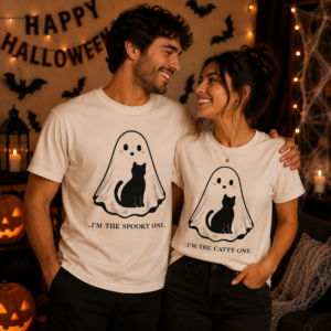 Halloween Couple T Shirt, Cat Couple Halloween