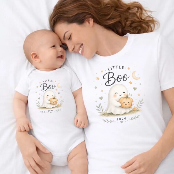 Little Boo Baby Bodysuit And Toddler Shirt Little Boo Baby Bodysuit and Toddler Shirt close-up detail