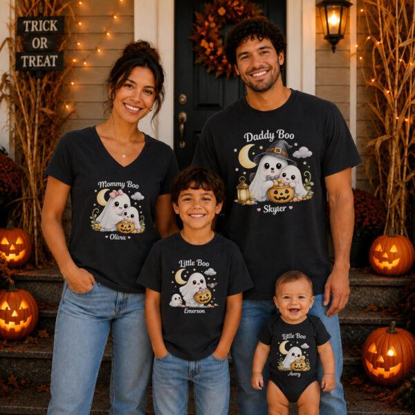 Personalized Halloween Ghost Family Matching Shirt or Bodysuit — alternate product mockup personalized halloween family matching ghost shirt baby bodysuit