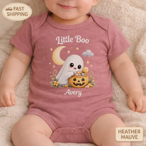 Personalized Halloween Ghost Family Matching Shirt or Bodysuit — baby bodysuit mockup personalized halloween family matching ghost shirt baby bodysuit mockup view