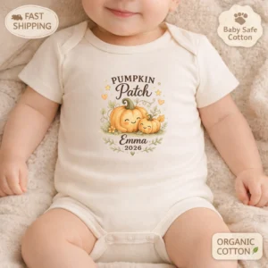 custom pumpkin patch shirt and baby bodysuit product mockup