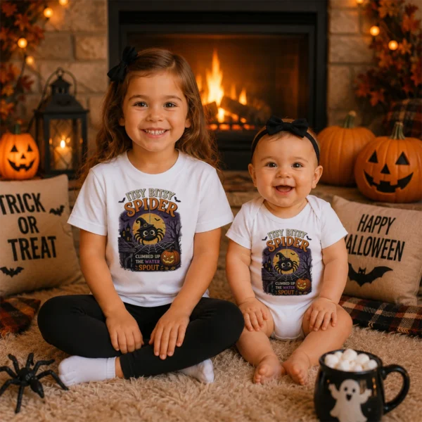 Itsy Bitsy Spider Baby Bodysuit and Toddler Shirt product mockup