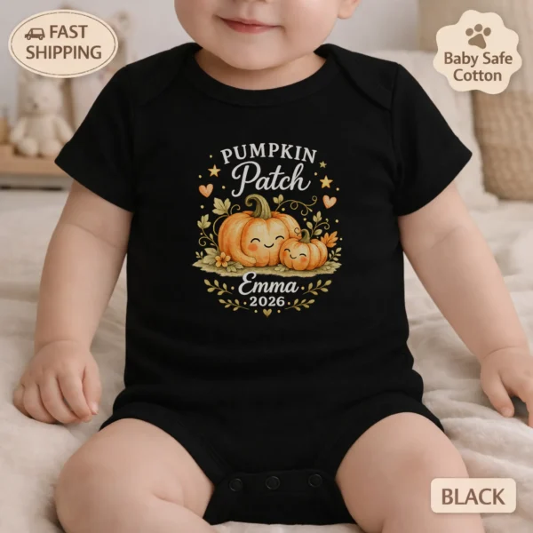 GeneratePost mockup 2 custom pumpkin patch shirt and baby bodysuit alternate product mockup