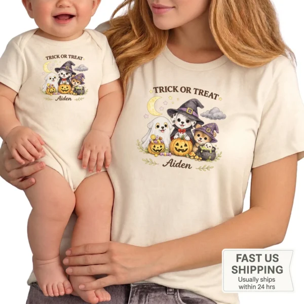 GeneratePost mockup 4 TRICK OR TREAT Toddler Shirt and baby bodysuit alternate product mockup