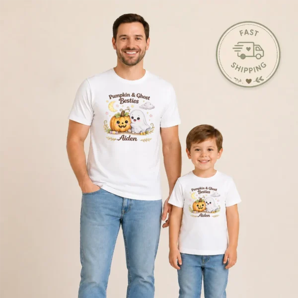 GeneratePost mockup 5 personalized pumpkin ghost Halloween shirt and baby bodysuit alternate product mockup