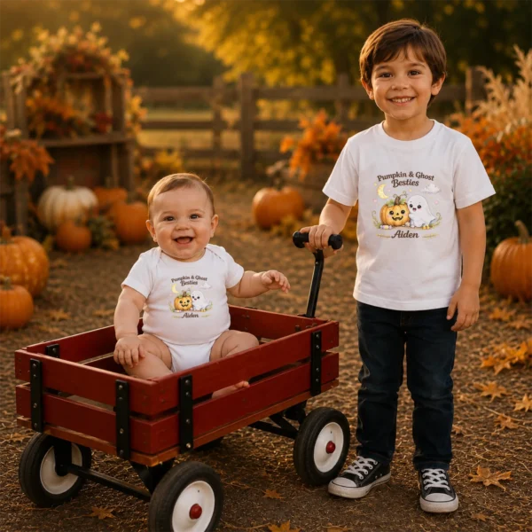 GeneratePost mockup 8 personalized pumpkin ghost Halloween shirt and baby bodysuit alternate product mockup
